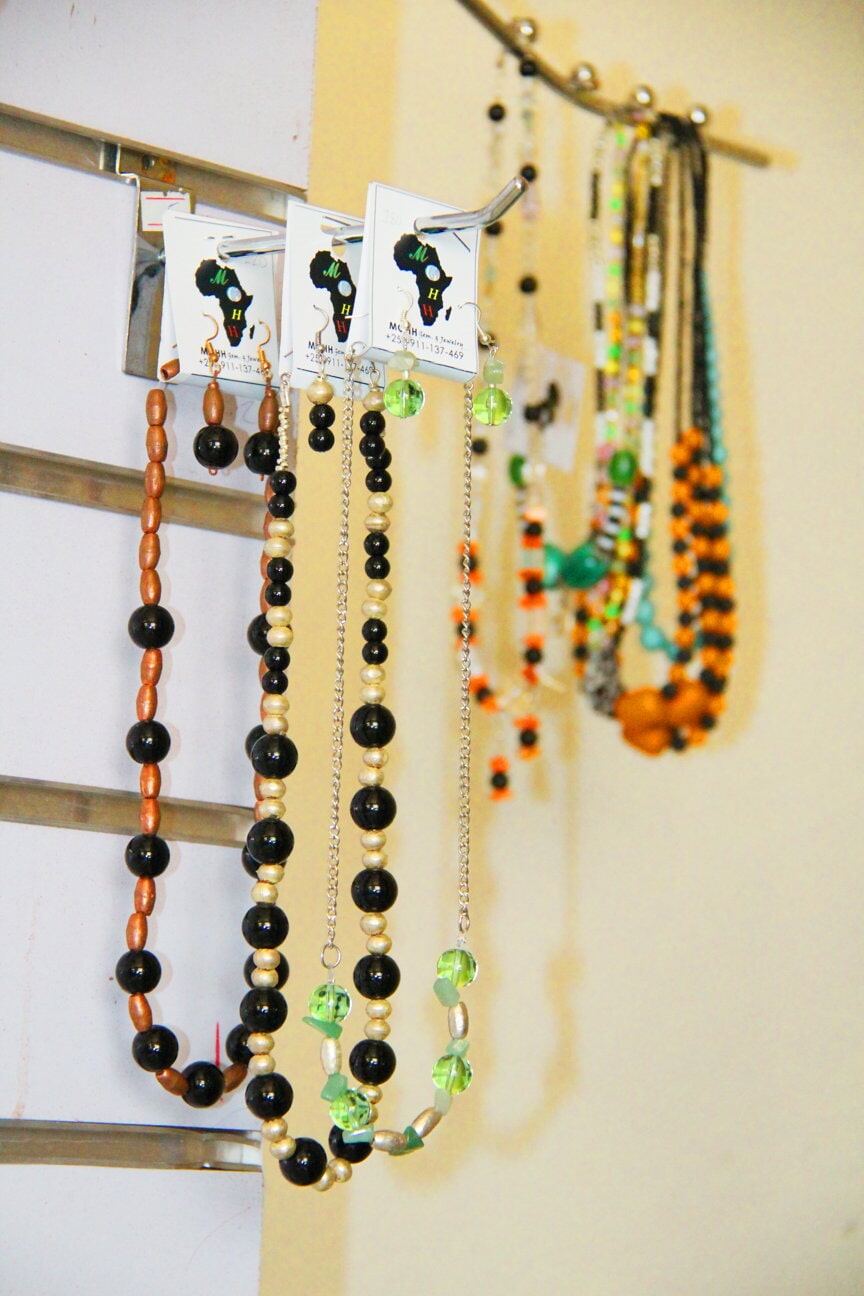Jewellery displayed on hanging racks